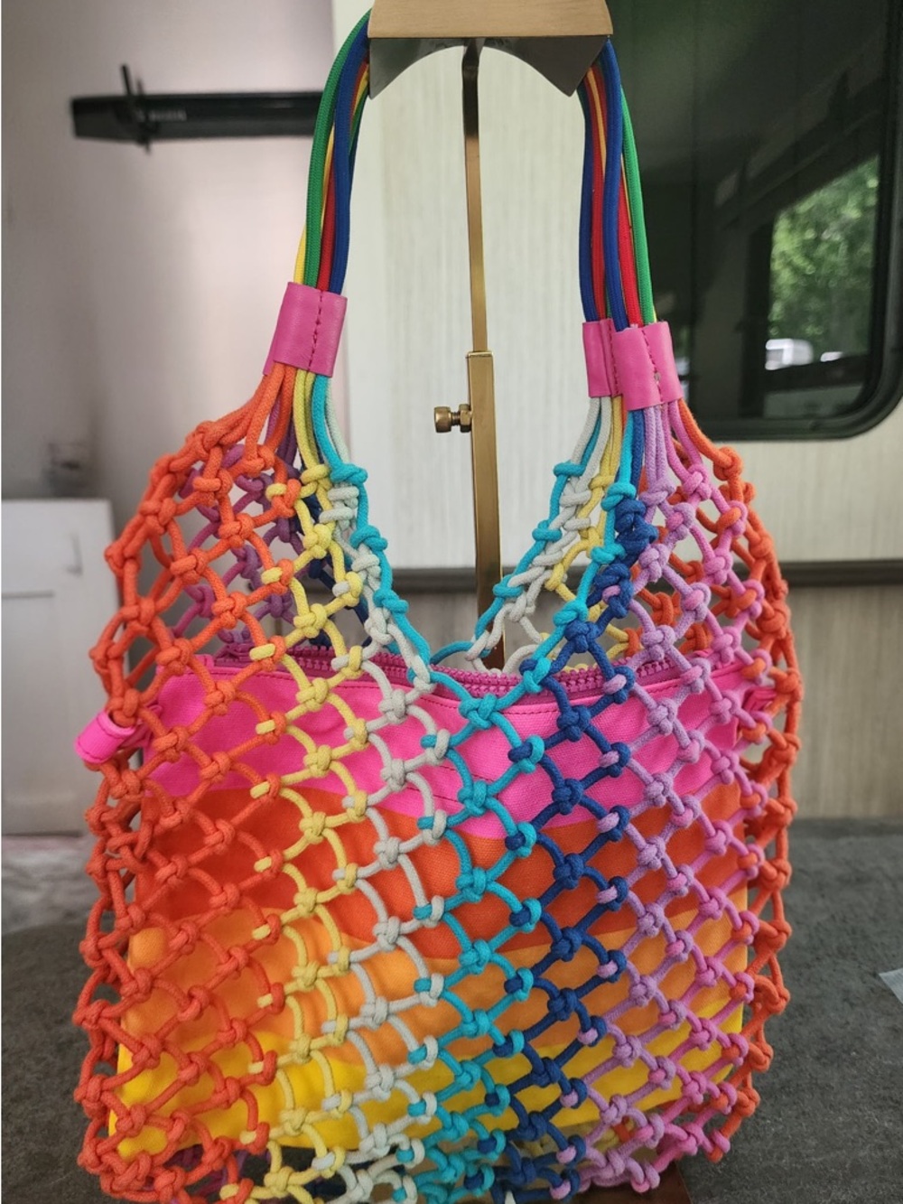 Stella McCartney Rainbow Net Tote with Pink Pouch